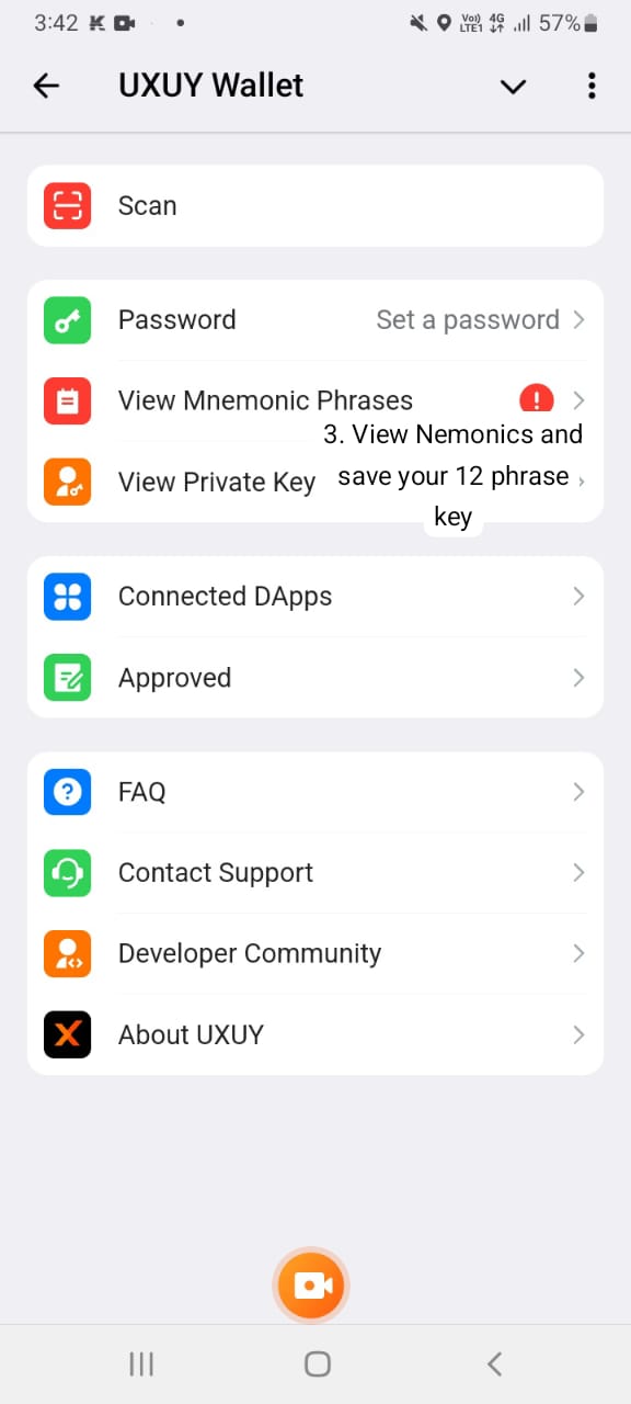 uxuy wallet nemonics or 12 secret phrase